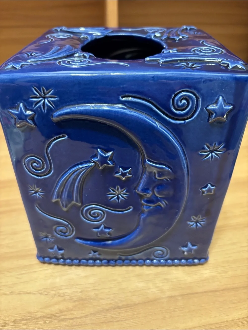 Decorative Blue Ceramic Sun & Moon Tissue Box Cover - celestial astrology 90’s - Picture 3 of 9